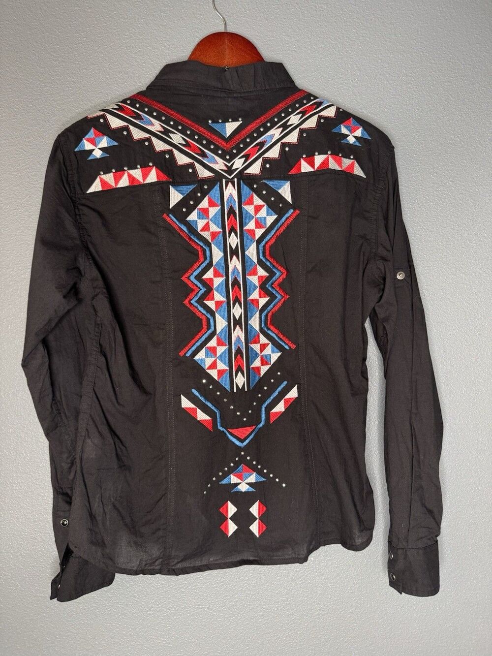 Panhandle Womens M Black Western Snap Shirt Cotton Embroidered Studded NWT
